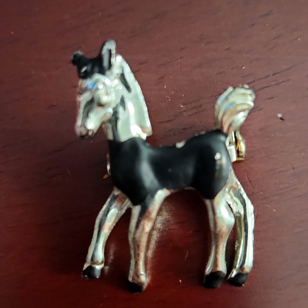 Silver and Black Vintage Horse Pony Brooch